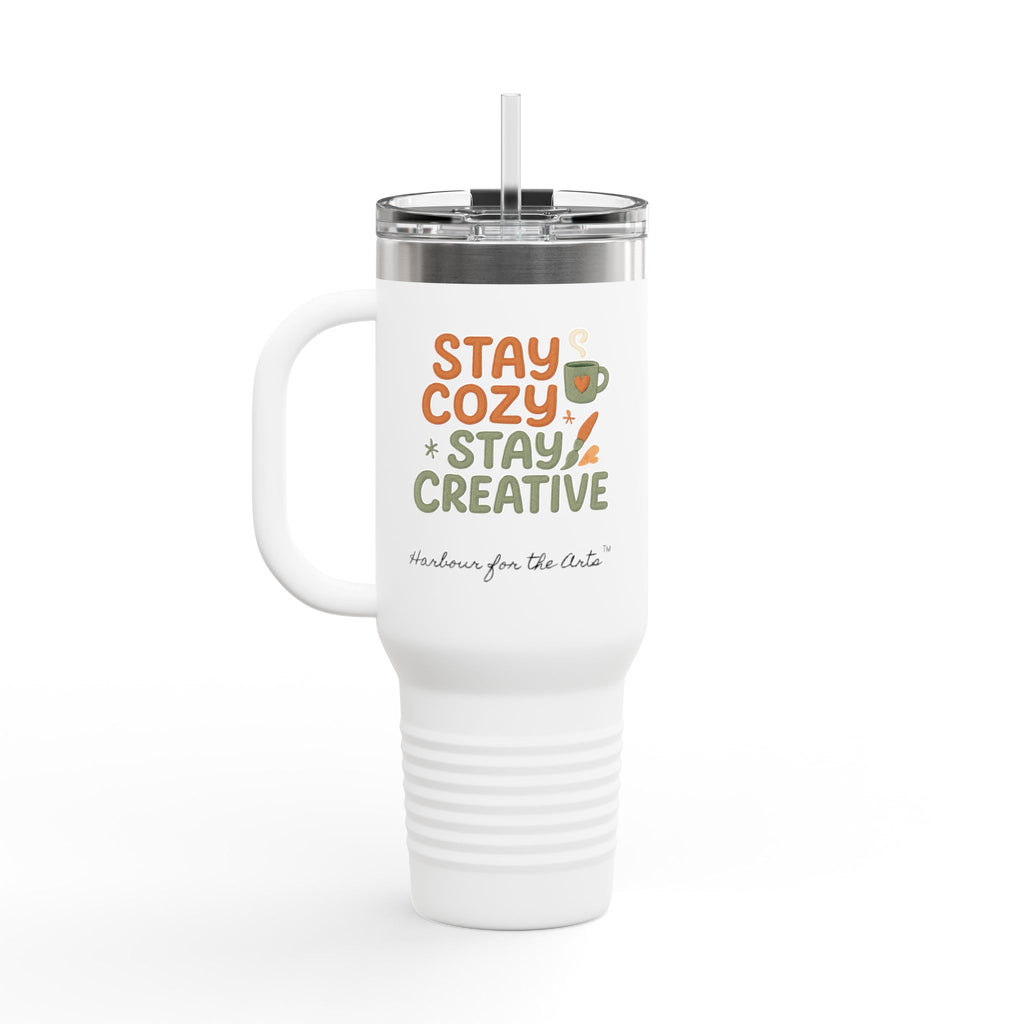 40oz Insulated Travel Mug — "Stay Cozy Stay Creative" Thermal Tumbler