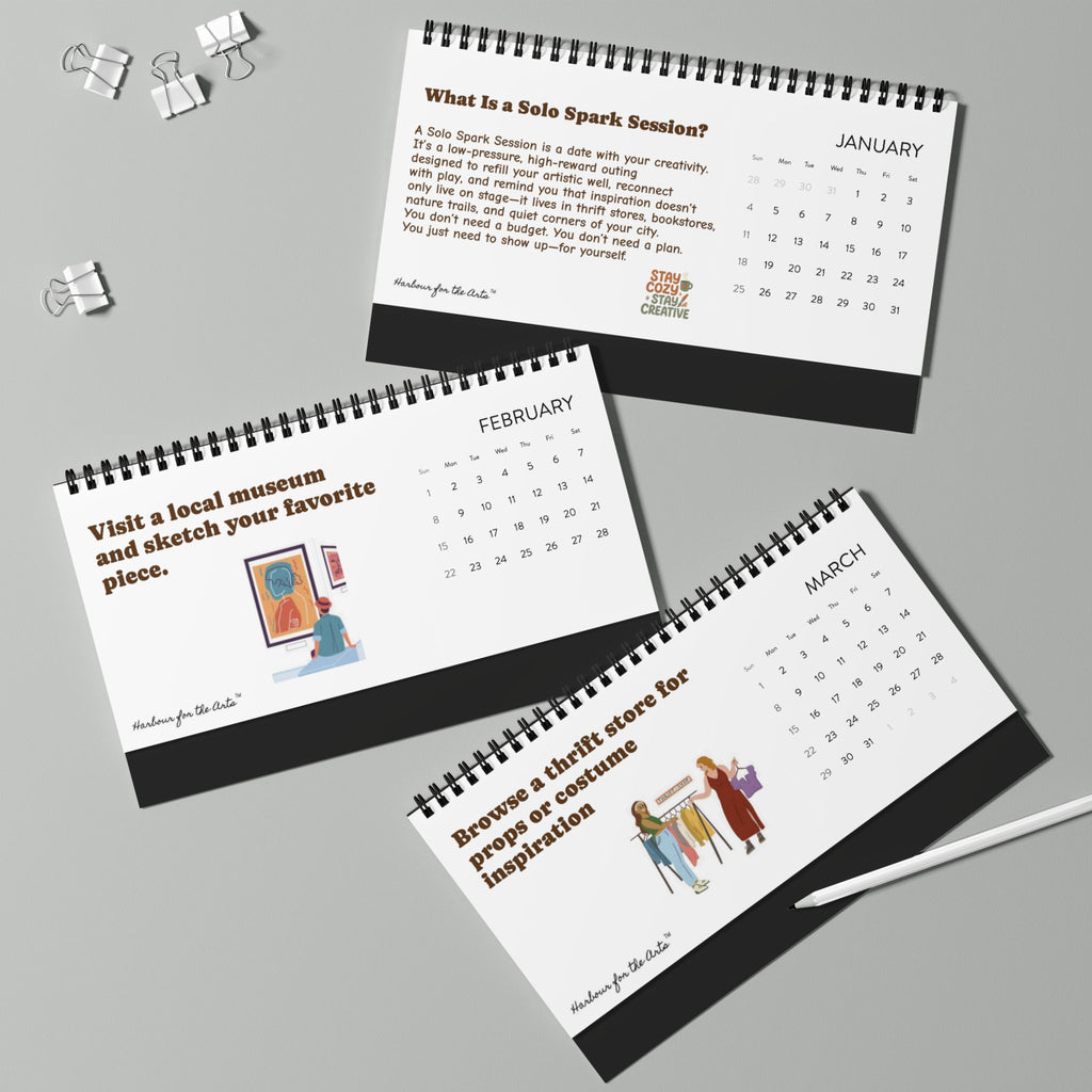2026 Desktop Calendar — Solo Spark Sessions: Monthly Creative Prompts & Events