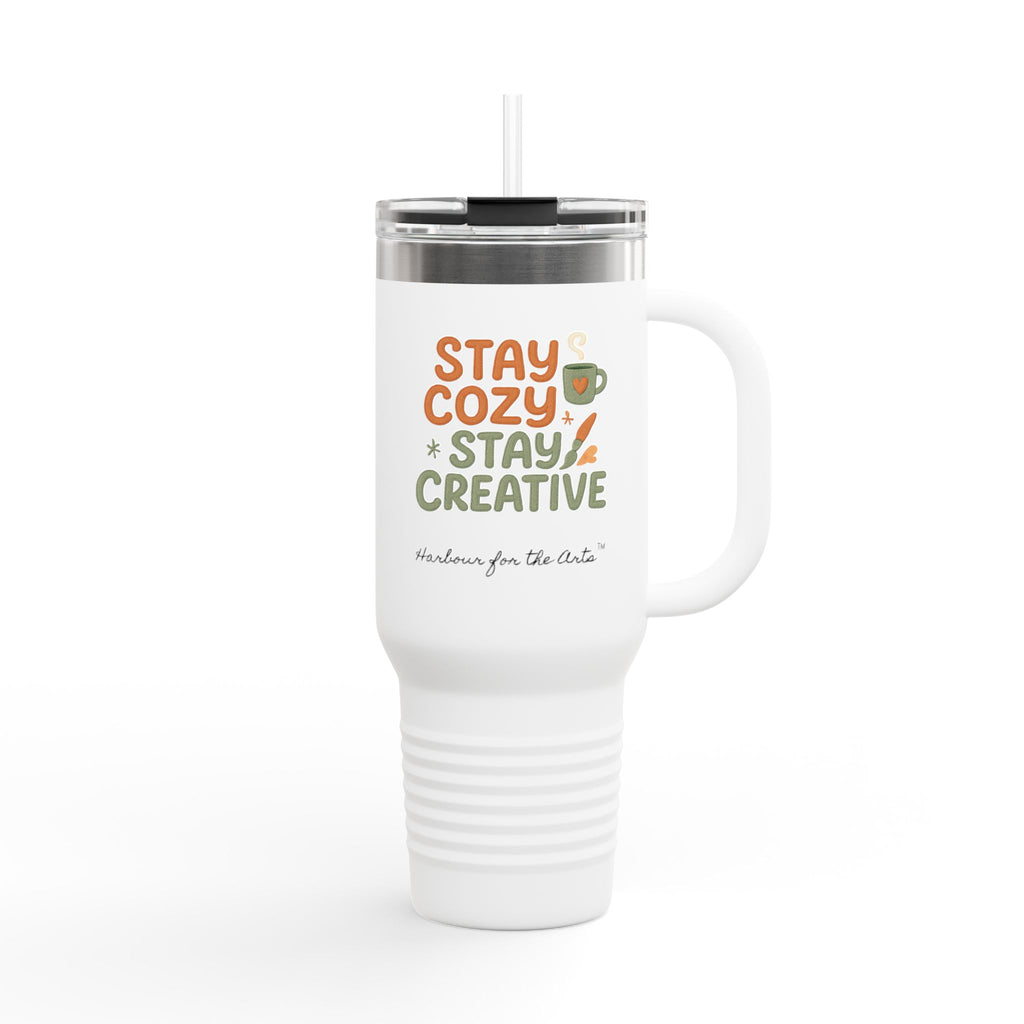 40oz Insulated Travel Mug — "Stay Cozy Stay Creative" Thermal Tumbler