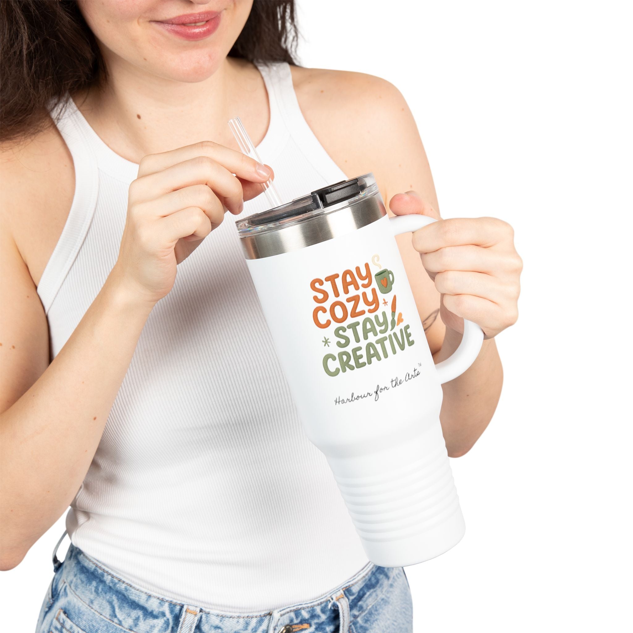 40oz Insulated Travel Mug — "Stay Cozy Stay Creative" Thermal Tumbler