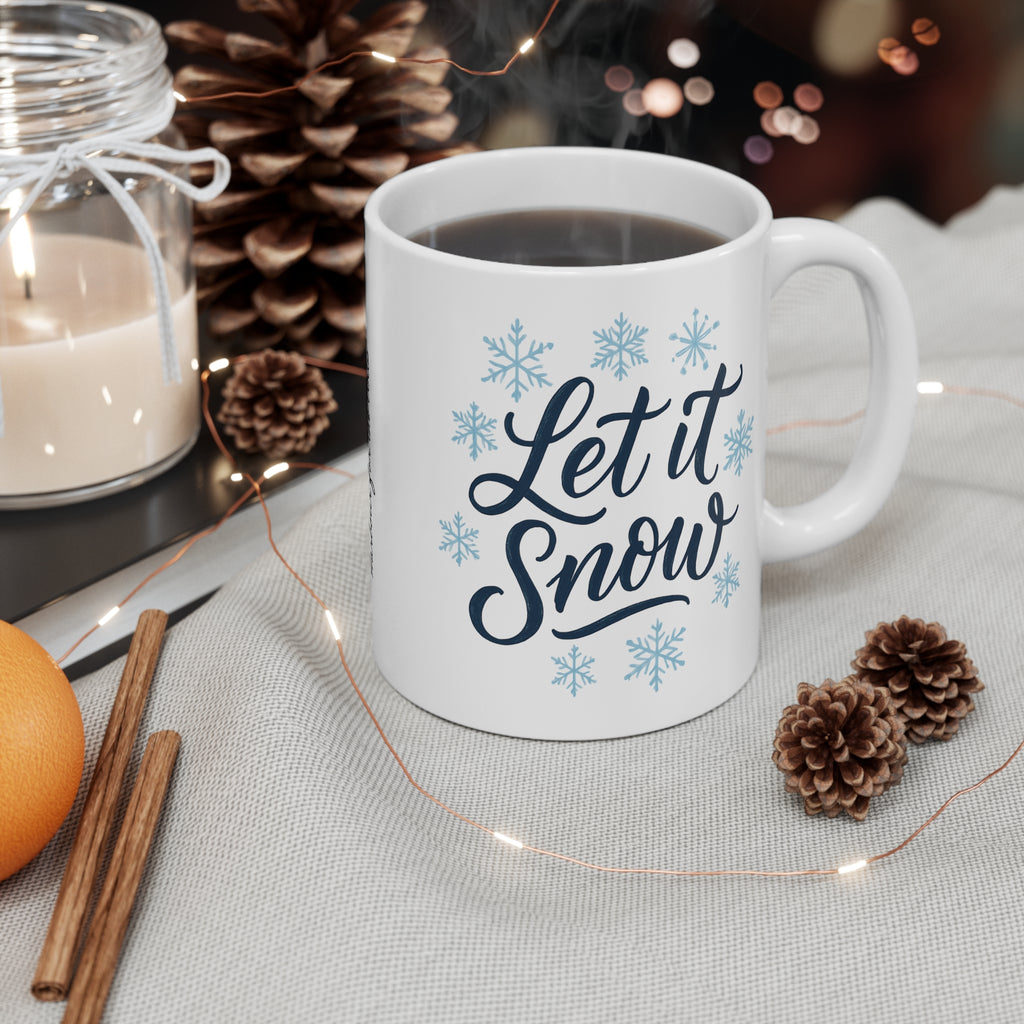 Let It Snow Mug — 11oz Holiday Coffee Cup with Snowflake Design