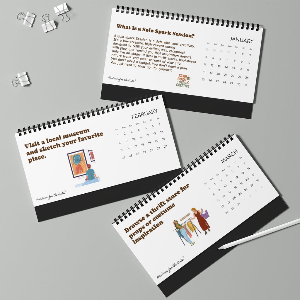 2026 Desktop Calendar — Solo Spark Sessions: Monthly Creative Prompts & Events