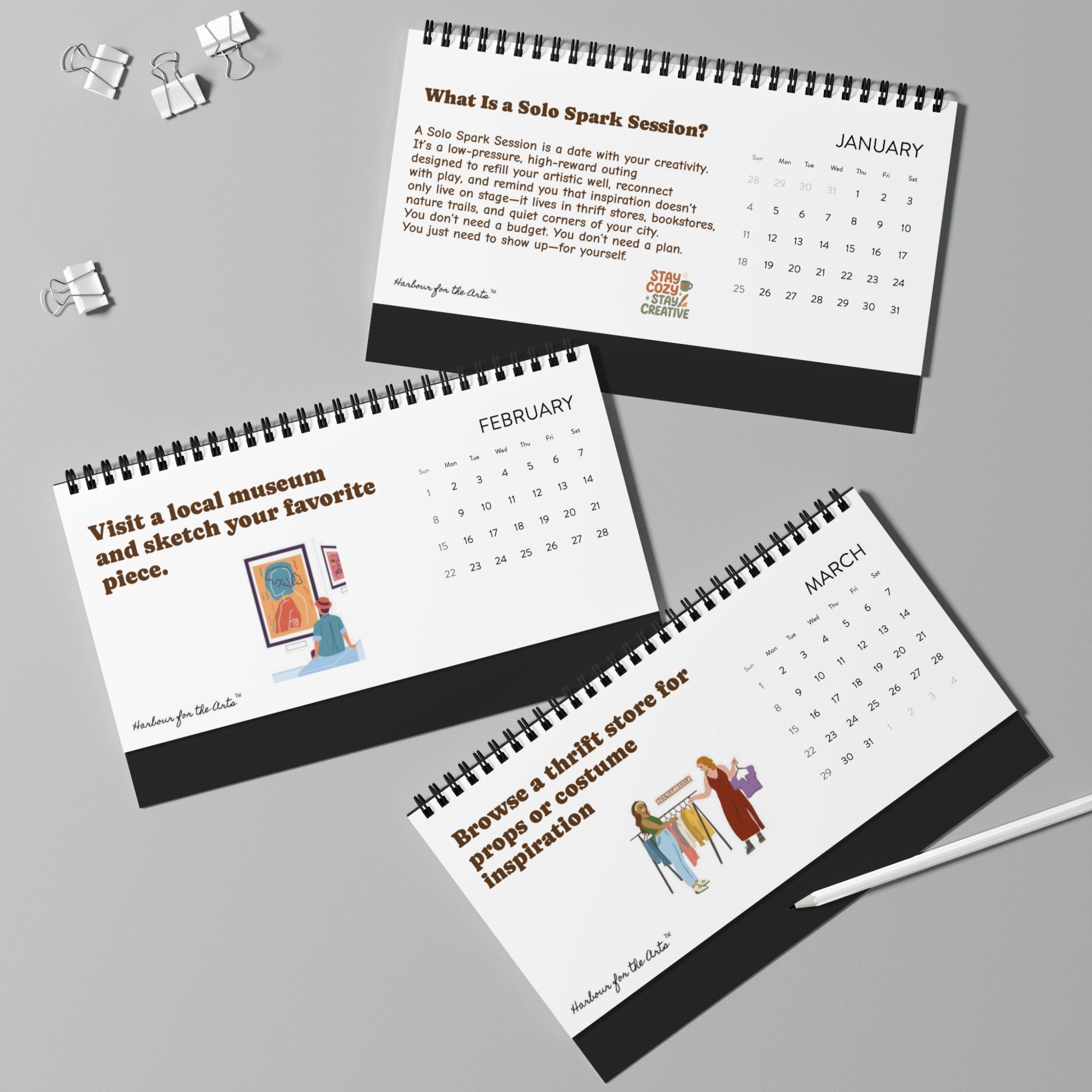 2026 Desktop Calendar — Solo Spark Sessions: Monthly Creative Prompts & Events